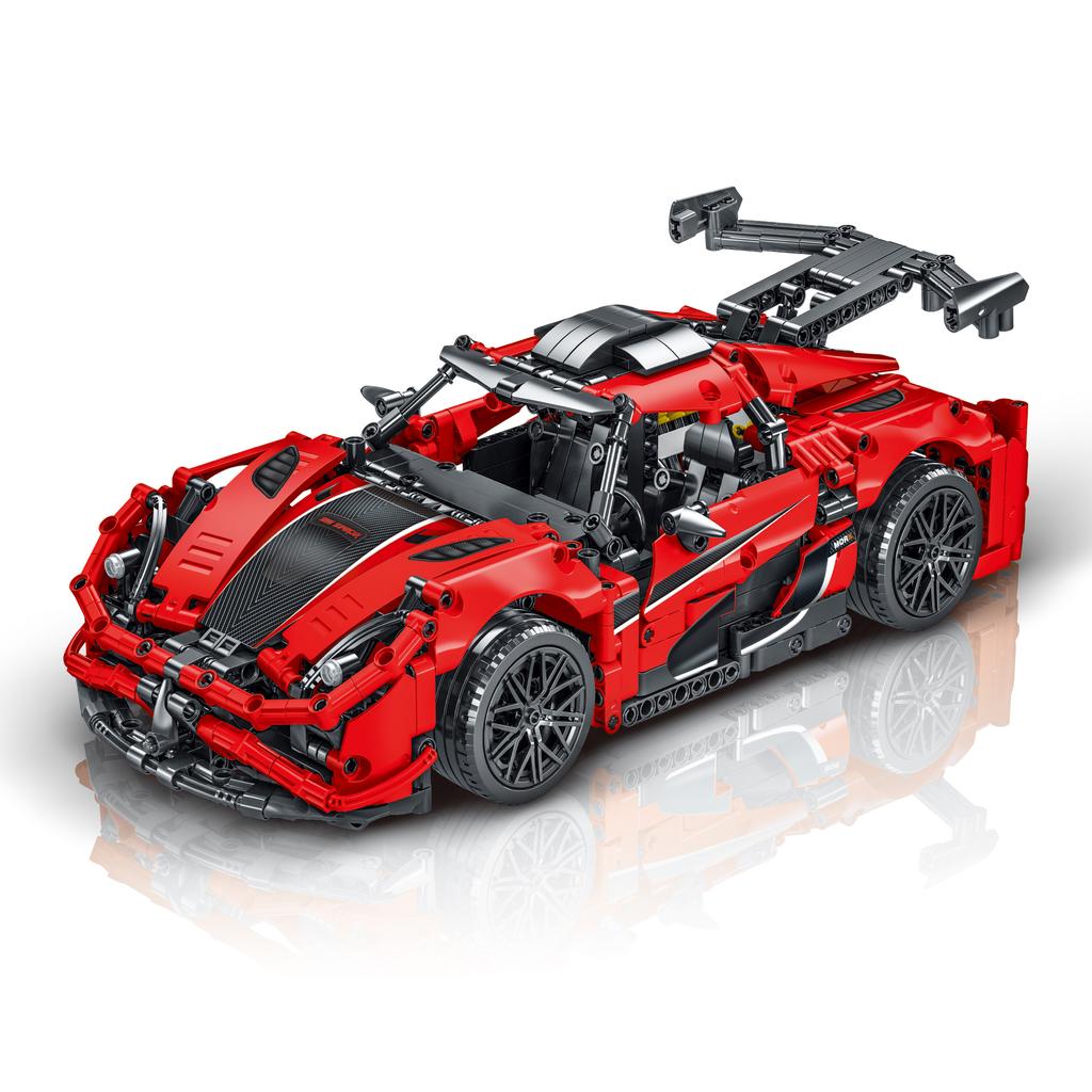 Non-Toxic Mechanical Red Race Car Moc Assembly Bricks Creative Construction Kit Diy Tabletop Decoration Birthday Christmas Gifts For Kids