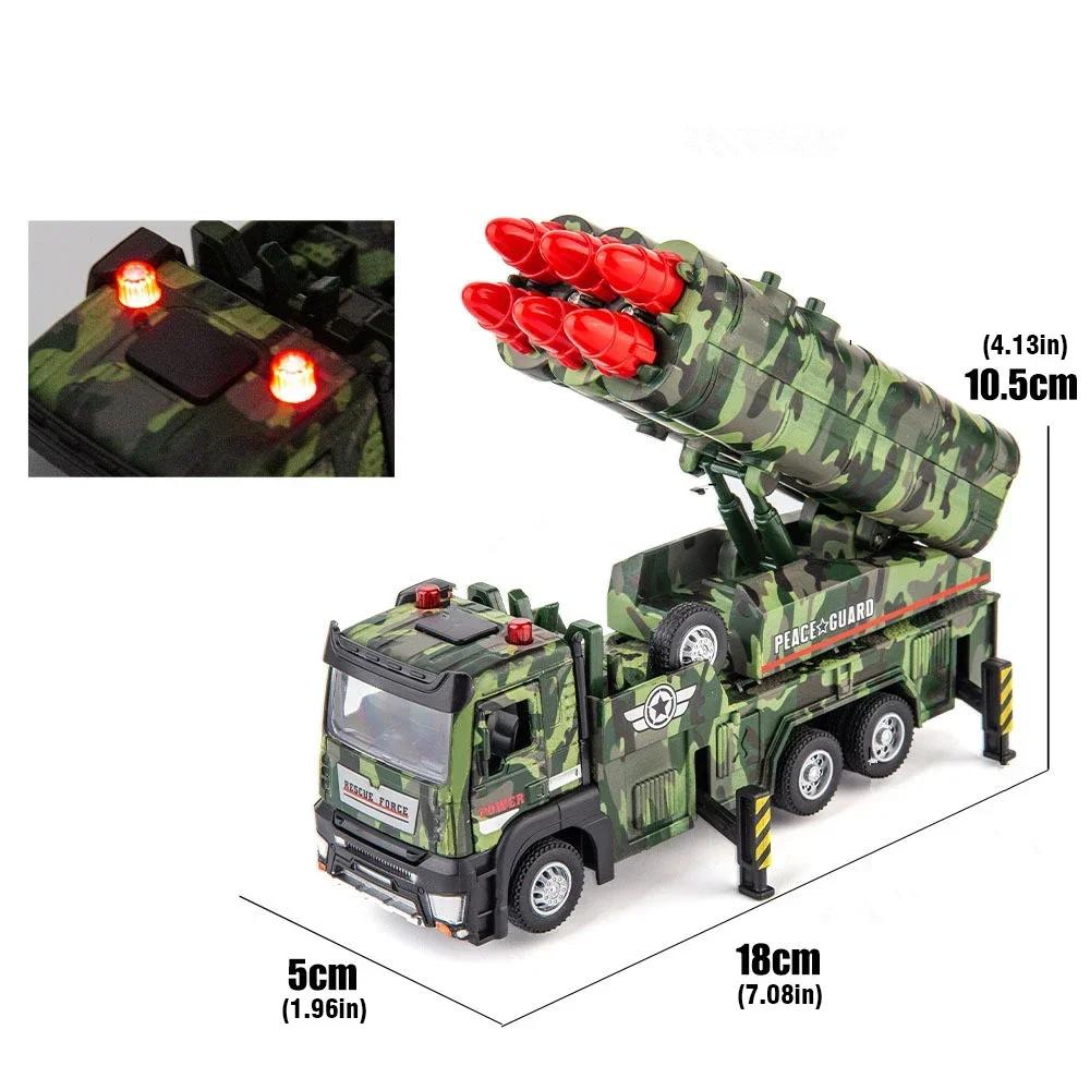 Alloy Truck Model 1/32 Rocket Launcher Trucks Metal Diecasts Model Toy Vehicle Sound and Light Pull Back Car Toys for Boys