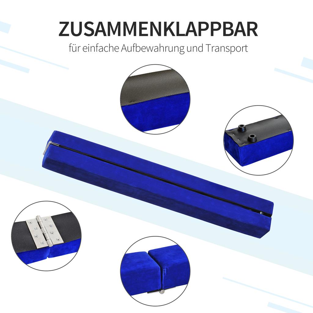 Foldable Balance Beam, Non-Slip, Suede Cover, Sturdy Wood, 210 x 10 x 6.5 cm, Blue