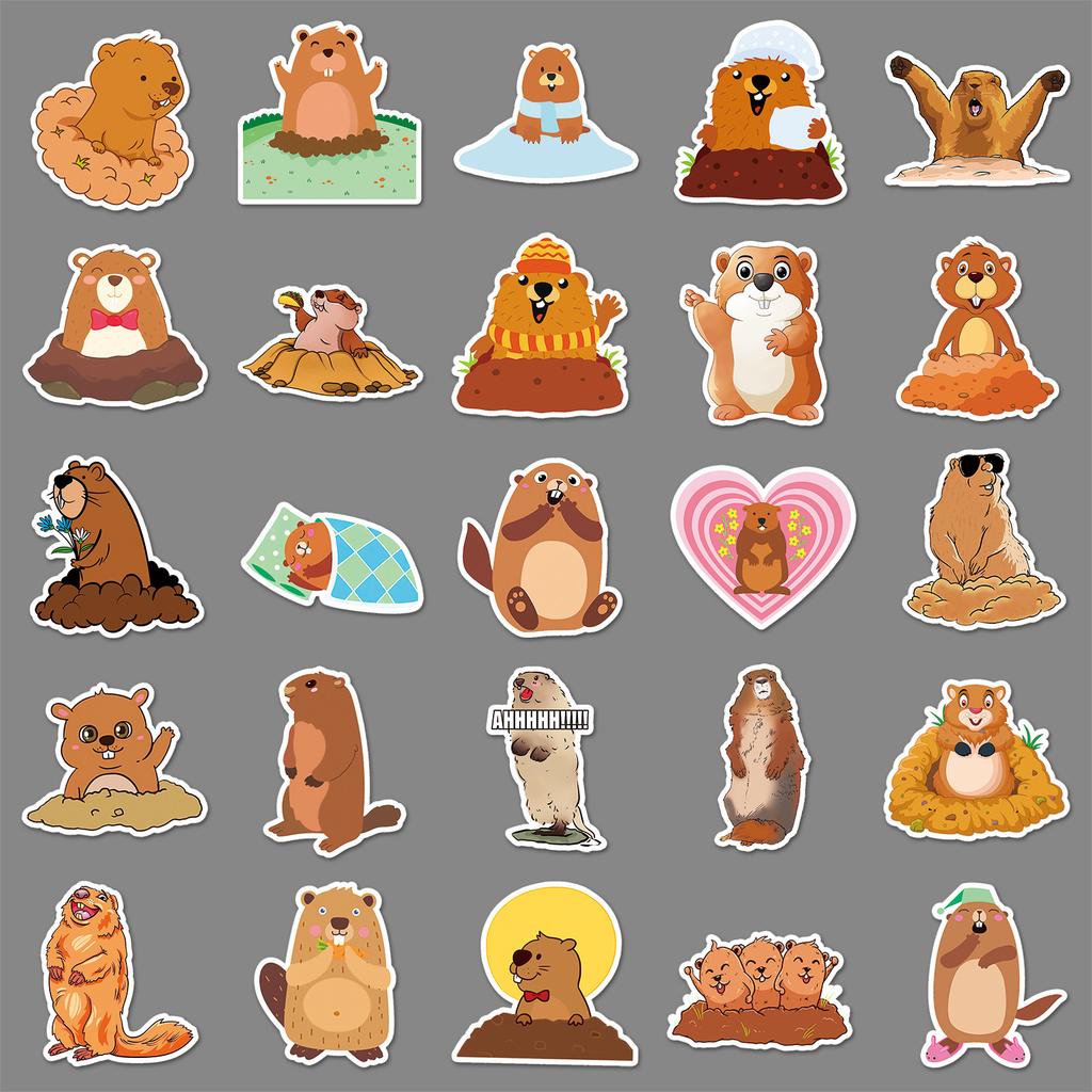 50 Groundhog Doodle Personalized Cartoon Animal Children's Gurgle Card DIY Mobile Box Stickers Waterproof