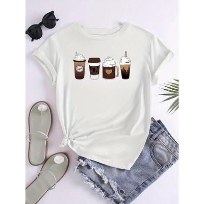 Coffee Graphic Print T-shirt Girl Cartoon Unisex Tops Short Sleeve Streetwear Men Women Crew Neck Tees Female