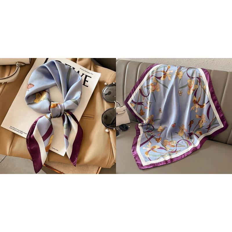 Lenço Quadrado de Seda Estampa Floral de Luxo Mulheres Lenço de Cetim Macio Faixa de Cabelo Lenço de Pescoço Cabeça Hijab Senhora Faixa de Cabelo Foulard Fita de Bolsa