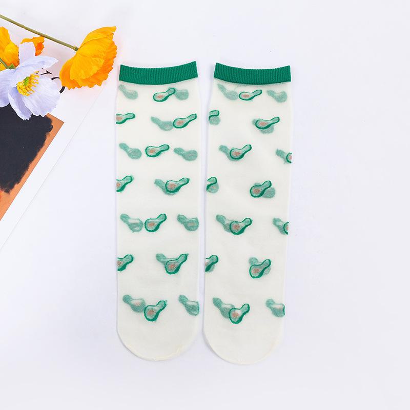 

Весенние и летние кружевные милые цветочные носки из стеклянного шелка - модные и милые женские носки с впитыванием пота One size (size 35-39) авокадо