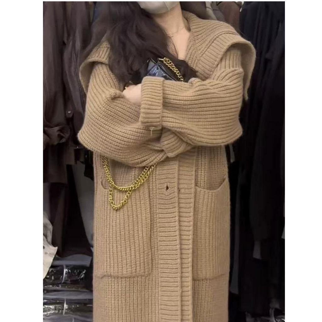 Women's Mid-Length Knit Lapel Sweater Coat - Autumn/Winter Loose Style