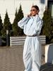 Neues lässiges Sportset für Damen, lockerer Cardigan mit Stehkragen und kurzem Reißverschluss + Hose mit weitem Bein