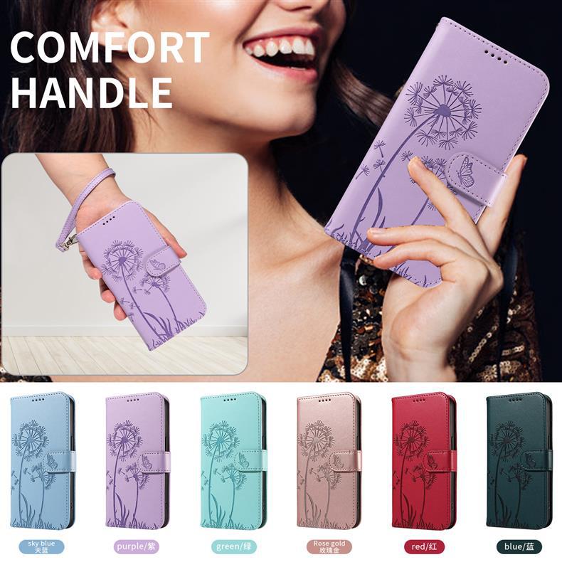 Suitable for iPhone 17 Dandelion Embossed Leather Case, Apple 16 PRO, Samsung S26 Card Slot Flip Phone Case