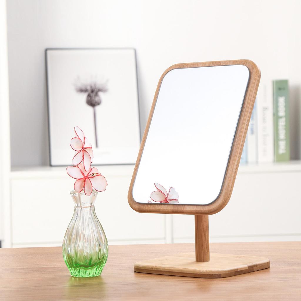 Double-Sided Magnifying Makeup Mirror - European-Style, Simple Solid Wood Design, HD Beauty Salon Mirror