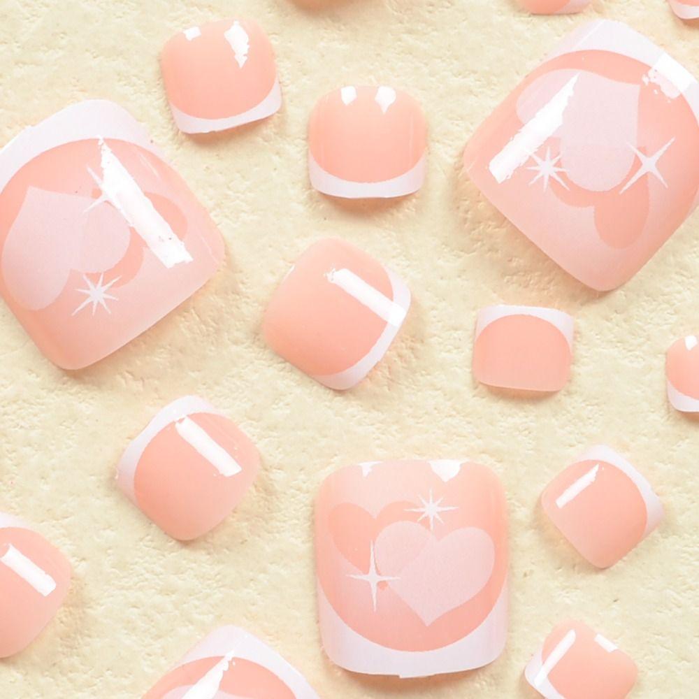 24pcs/box Aurora Toe Nails Cat Eye Foot Nails French Style Press On Nail  for Women Girl