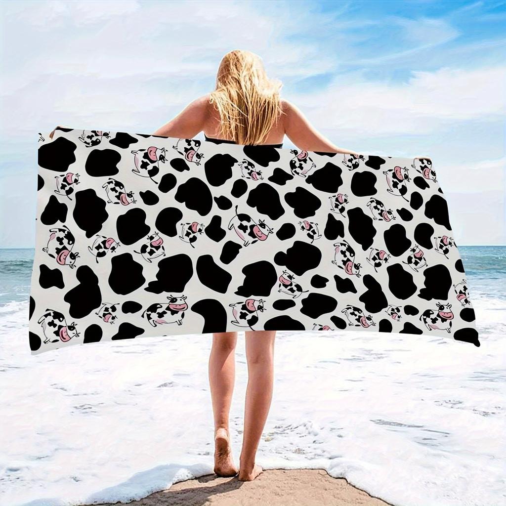 Süßes Kuhmuster Strandtuch Flachdruck Kuhfellmuster Mikrofaser Badetuch für Sommer Outdoor Reisen Schwimmdecke