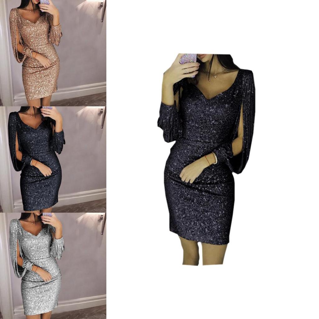 High-quality Elegant Ladies Sequins Sexy V-neck Mini Dress Perfect For Fashionable Events