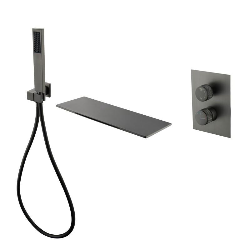 Tuqiu Gray Bathtub and Shower Faucet Set Brass Bathtub Waterfall Fauct Tap Mixer With Handheld Waterfall Bathtub Tap