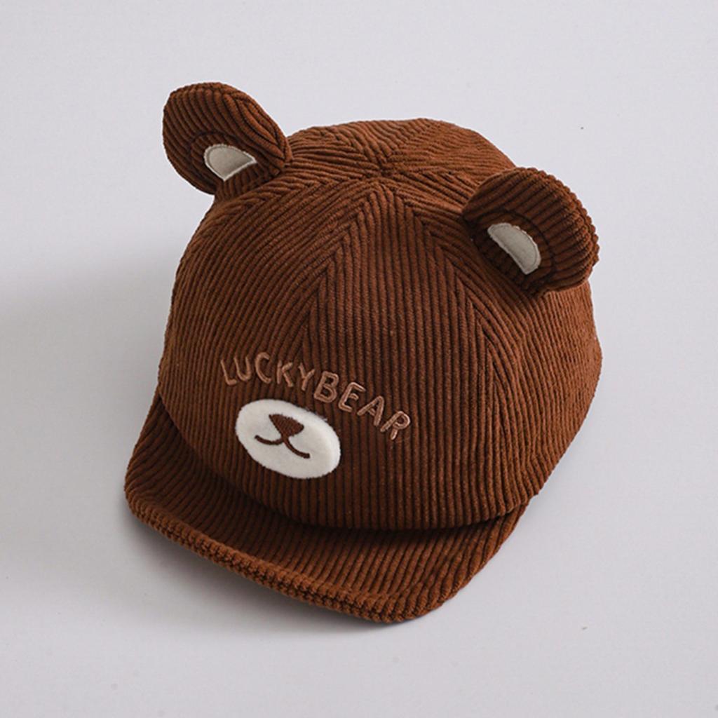 Baby Corduroy Cap with Bear Ears Adjustable Baseball Hat for Toddlers and Children Soft Comfortable Headwear for Everyday Use