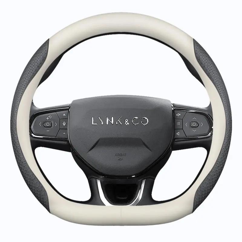 Lynk & Co Genuine Leather Steering Wheel Covers: Sizes 01, 02, 03, 05, 06, 09, All-Season, Non-Slip, Ultra-Thin.