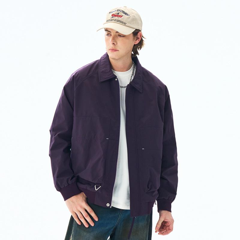 

Мужская модная куртка с отложным воротником - Универсальный однотонный цвет, Повседневная верхняя одежда на молнии для весенне-осенней моды. L темно-фиолетового