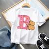 Cute Capibala Letter Printed Short Sleeved Pure Cotton Tshirt for Children Comfortable and Breathable Top Gift 2025