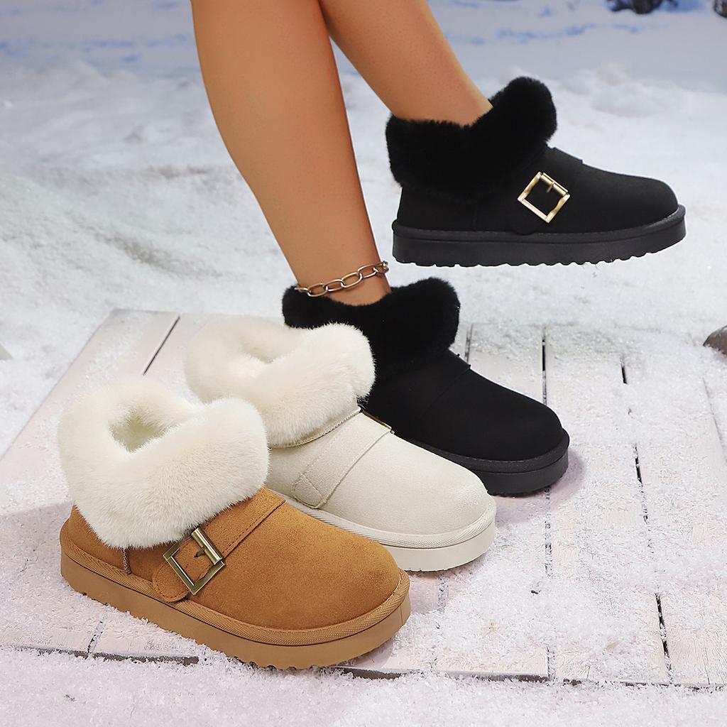 Snow Boots 2025 New Warm and Fashionable Short-cut Fleece Thickened Buckle Snow Boots for Women