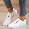 New Lace-up Flat Bottom Low-top Single Shoes Women's Round Head Large Size Leather Surface White Shoes Casual Board Shoes Source