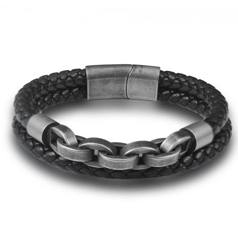 2026 Fashion Multi layered Stainless Steel Charm Viking Leather Bracelet Men's Woven Bracelet Punk Jewelry Homme Accessories