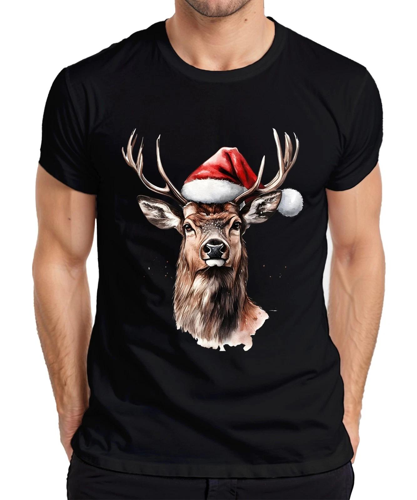 Reindeer Santa Antlers Christmas Watercolour Gift Vintage Funny Mens T-Shirt- 4XL