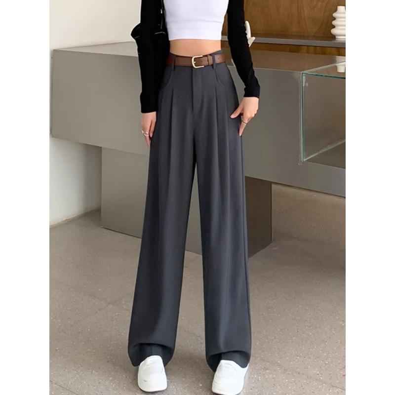 

Кофейные брюки палаццо для женщин на осень и зиму, новые, с высокой талией, ниспадающие, стройнящие, брюки для костюма в пол, для фигуры типа груша , прямые, повседневные S