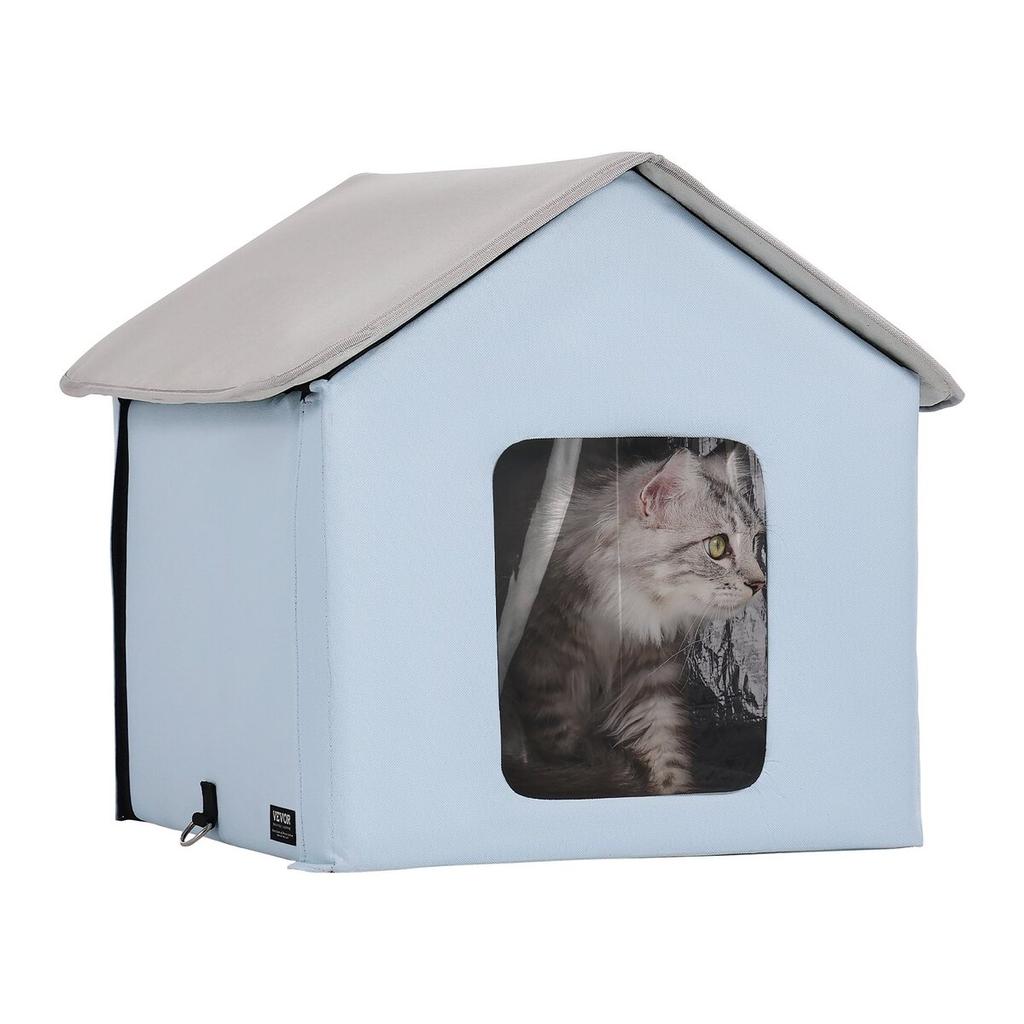 Beheiztes Katzenhaus Faltbares Katzenhaus mit Heizmatte Blau Klein