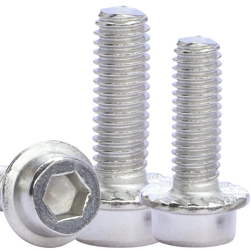 201 Stainless Steel Hex Flange Bolts with Non-Slip Teeth, Cylindrical Head, M5/M6/M8