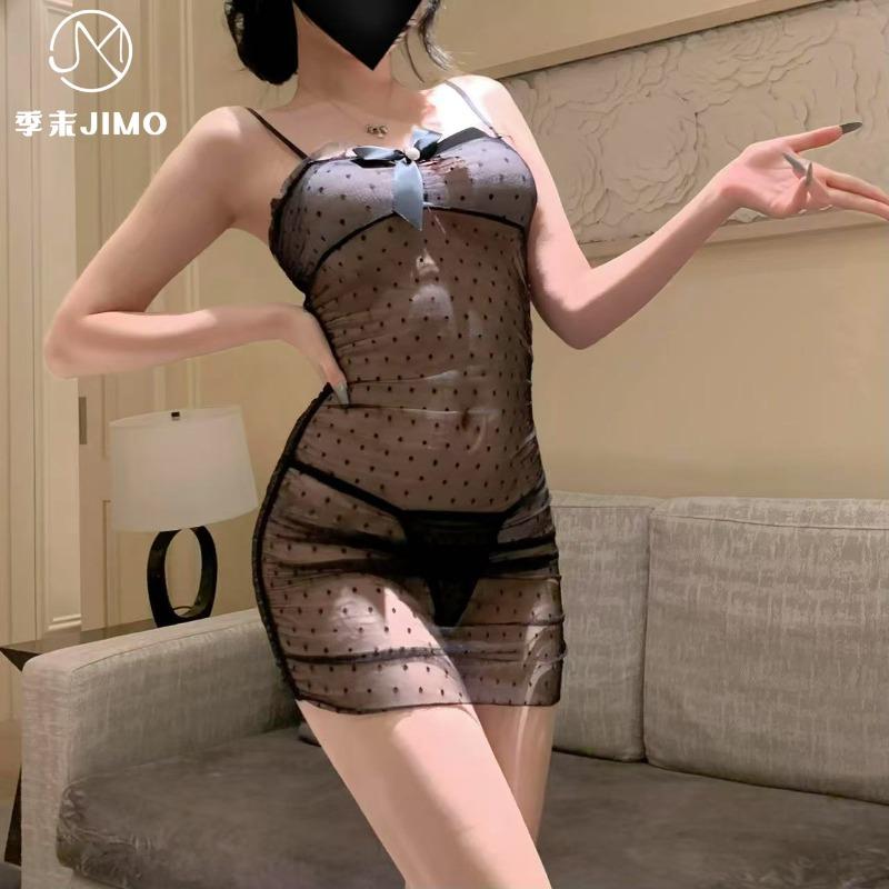 Sexy Underwear Sexy Mesh Perspective Polka Dot Bow Suspender Pure Desire Empty Hip Skirt B