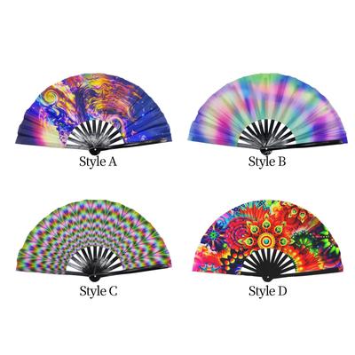 Folding Hand Fan Fluorescent Effects Chinese Kung Fu Handheld for Wedding Bars Party