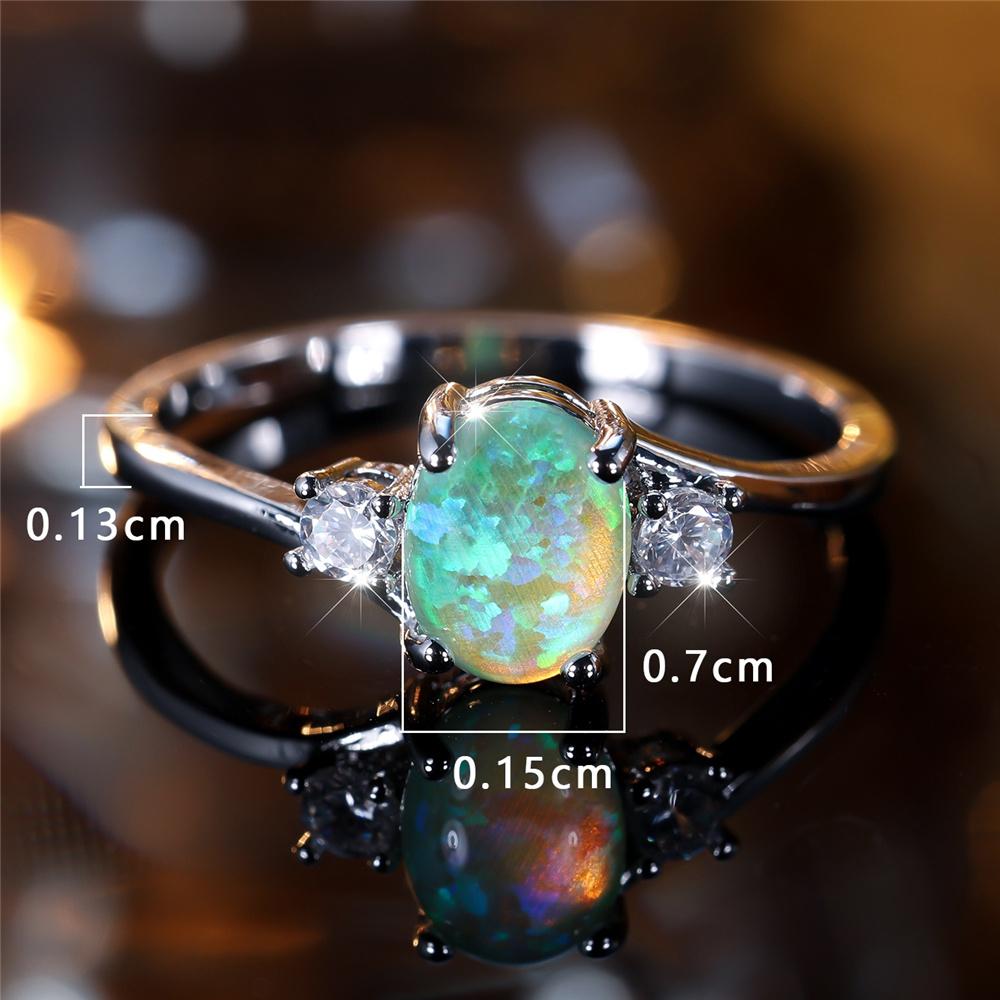 Cute Female Green Opal Round Stone Ring Silver Color Wedding Jewelry Promise Engagement Rings For Women