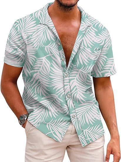 Tropical Leaf Print Short Sleeve Shirt, Casual Summer Wear for Men