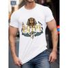 Men's T-Shirts with Pharaoh Cat and EGYPT Graphic - Tee with Geometric Pattern, Casual Summer Fabric Top for Adults