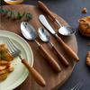 Western Cutlery Set Knife Fork and Spoon Set Natural Wooden Handle Flatware Cutlery Set 304 Stainless Steel Tableware Family Eating Utensils