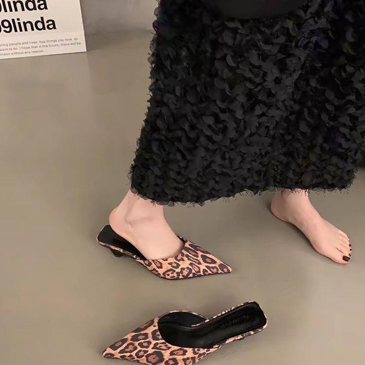 Daily wind pointed head bag head soft sole half slippers summer temperament high heel sandals