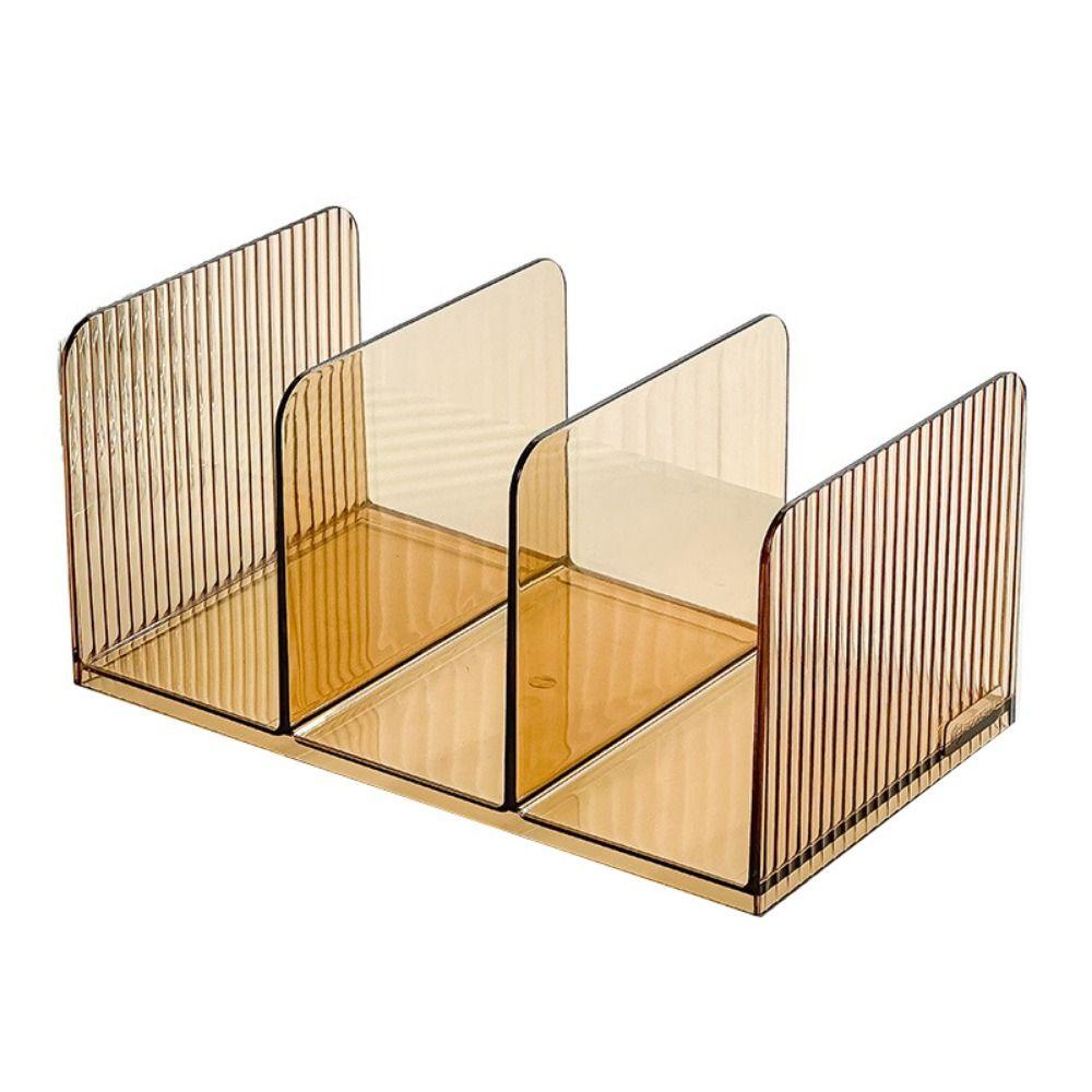 Durable Three-Compartment Transparent Bookends Reusable Non-Slip Documents Stand Stackable Thicken Desktop Bookshelf Table