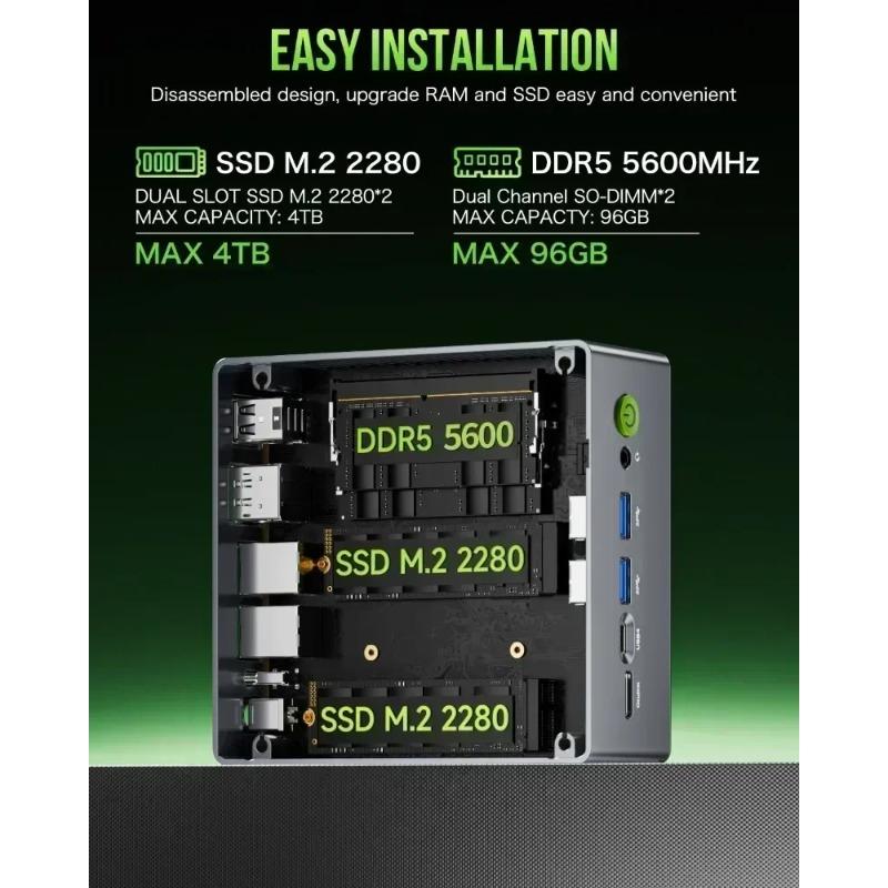 GMKtec M7 Mini PC R7 PRO 6850H Windows 11 Pro DDR5 4800MHz NVMe PCIe 3.0 WiFi 6 BT5.2 USB4.0 2 Fans 70W TDP Oculink Port Gaming