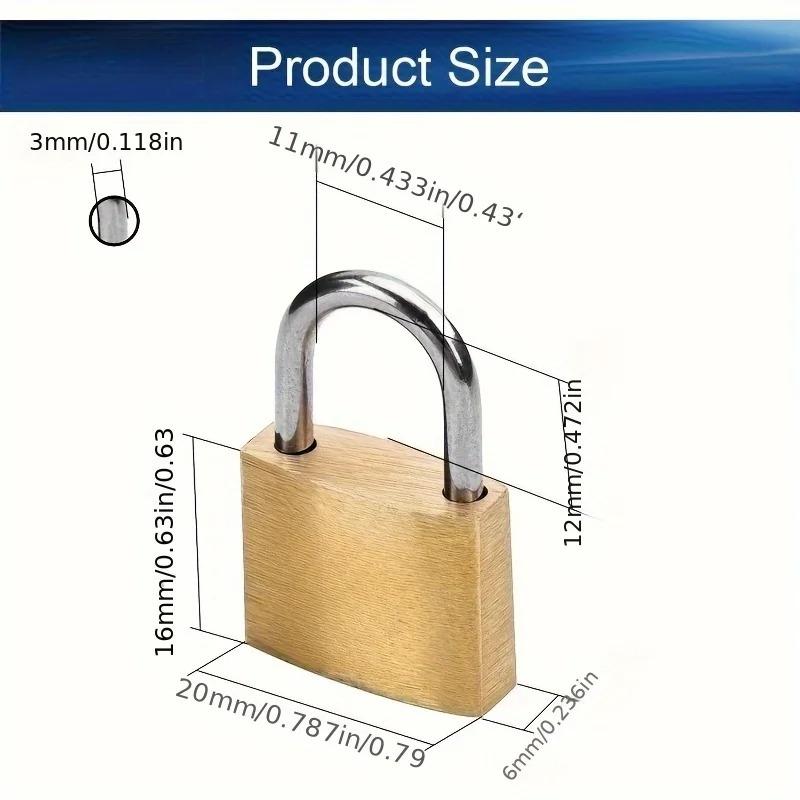 2/4pcs Brass Padlock, Keyed Different, 20mm Wide Brushed Finish Short Harden Shackle, Waterproof Rust-Proof Door Lock Short Beam
