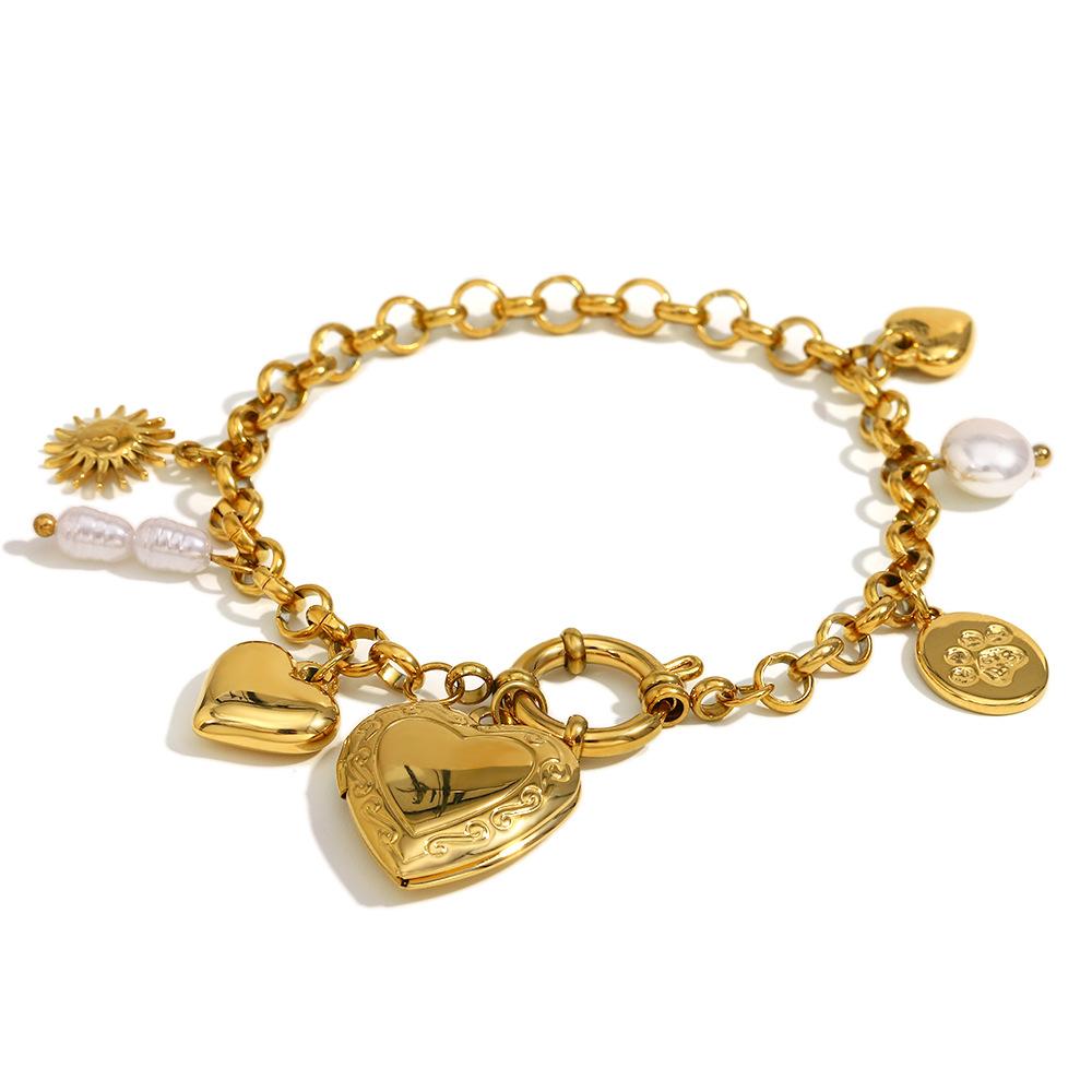 

Temperament High-End Jewelry Stainless Steel Plated 18K Gold Small Circle Chain Love Pendant Bracelet