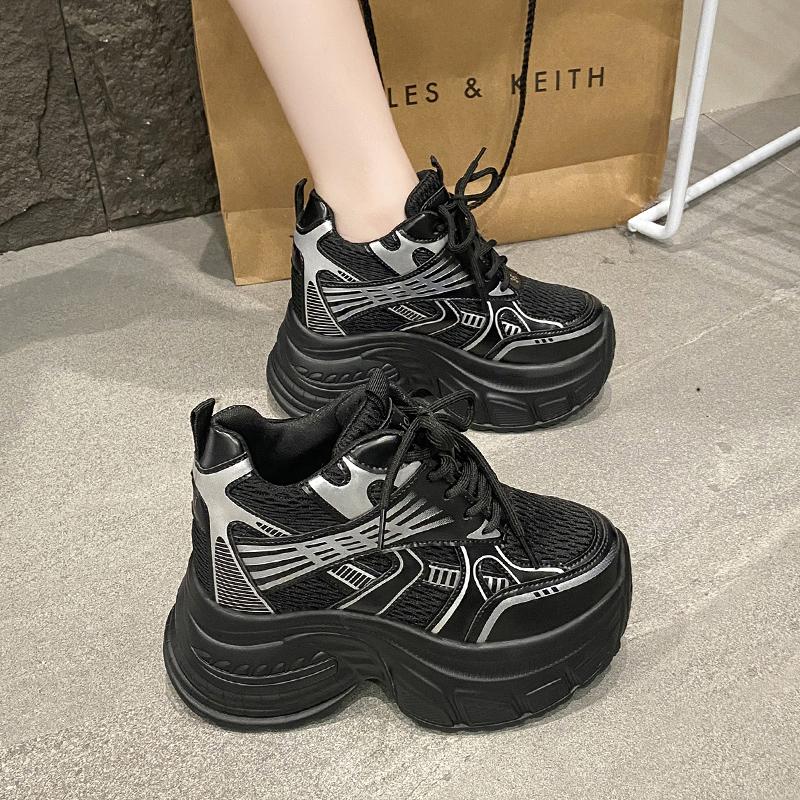 Women's Breathable Mesh Dad Shoes New Autumn Thick Bottom Casual Sports Walking Shoes Retro 10CM High Platform Chunky Sneakers