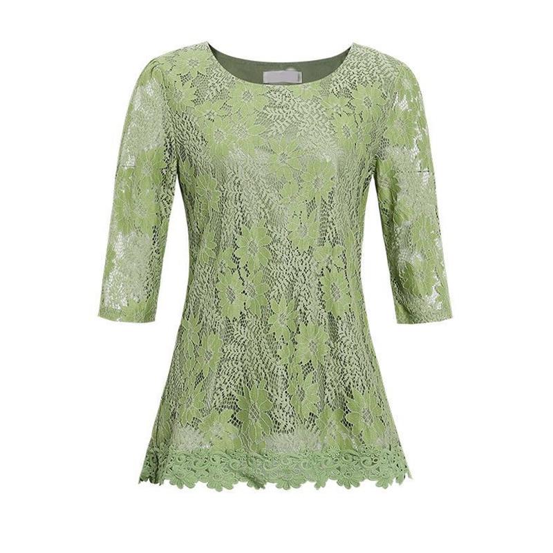 Frauen Kleidung Frühling Sommer Spitze Bluse Shirt Dame Casual Halbe Hülse Solide O Neck Blume Spitze Tops Alle Spiel Hohl heraus Blusen
