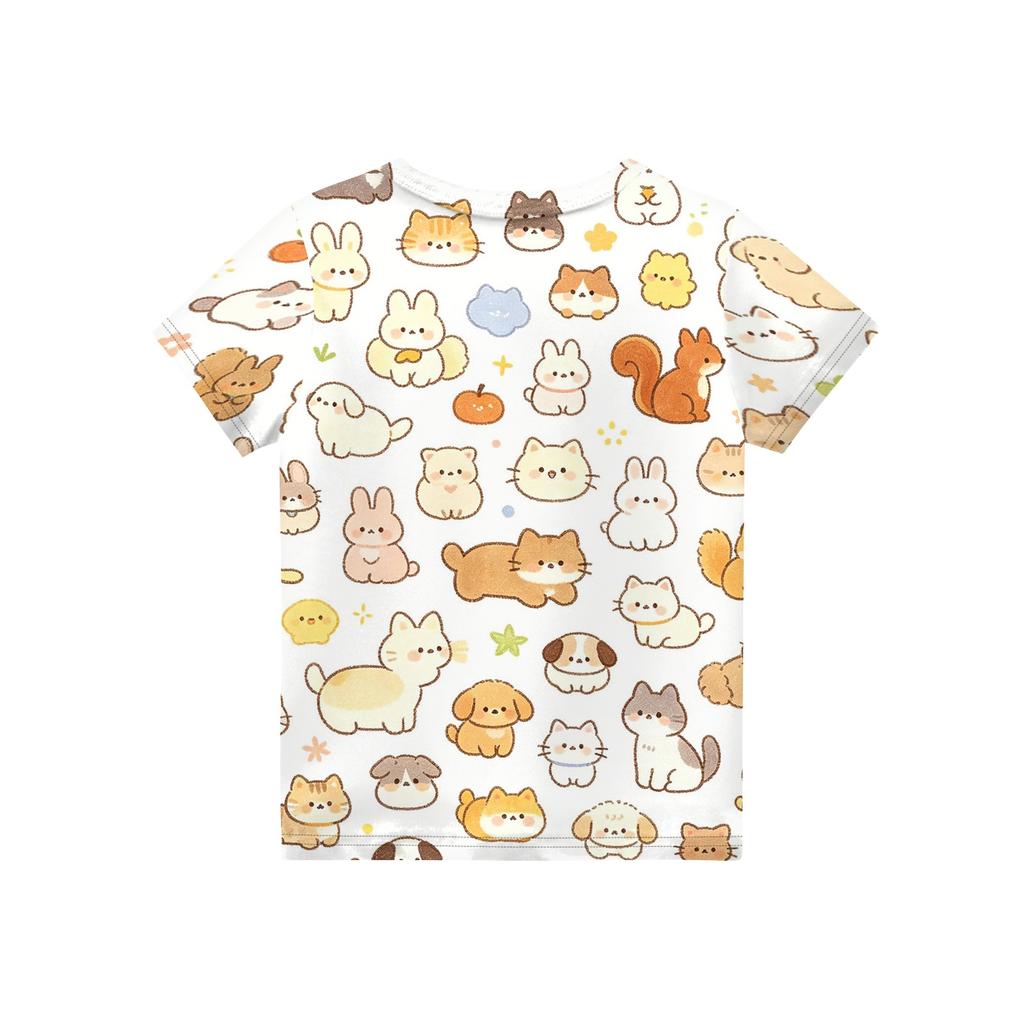 Kids Animal Print Crew Neck Short Sleeve Casual Loose Fit T Shirt Top Soft Comfortable Fabric Suitable for Everyday Wear