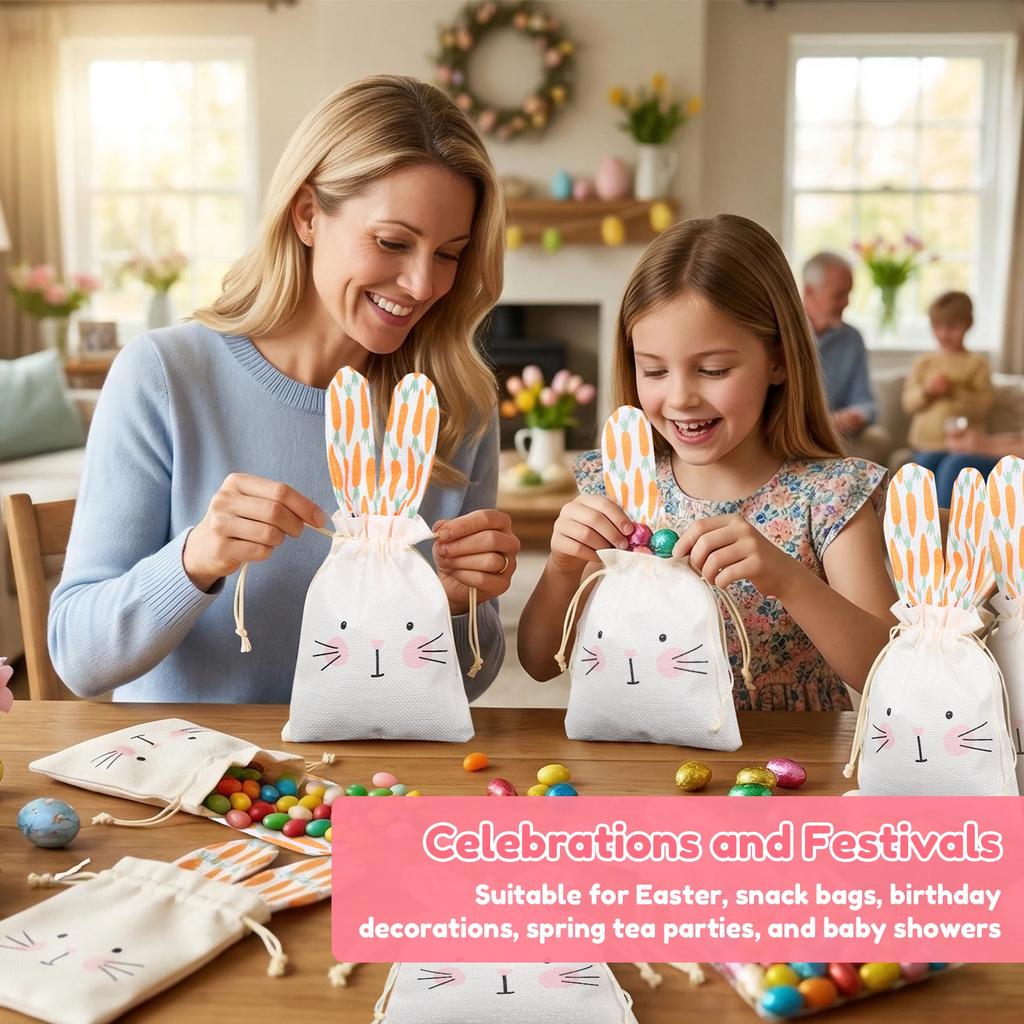 10 Stück Osterhasen Geschenktüten Wiederverwendbar Langlebig Ostereier Snack Aufbewahrungstaschen Hase Süßigkeitenbeutel für Snack Süßigkeiten Partygeschenk