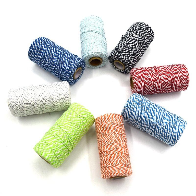Sfoară Bumbac Bicolor 2mm 10 yarzi Sfoară Bakers Twine Fir Bumbac pentru Decor Acasă Handmade DIY Ambalare Cadou Crăciun