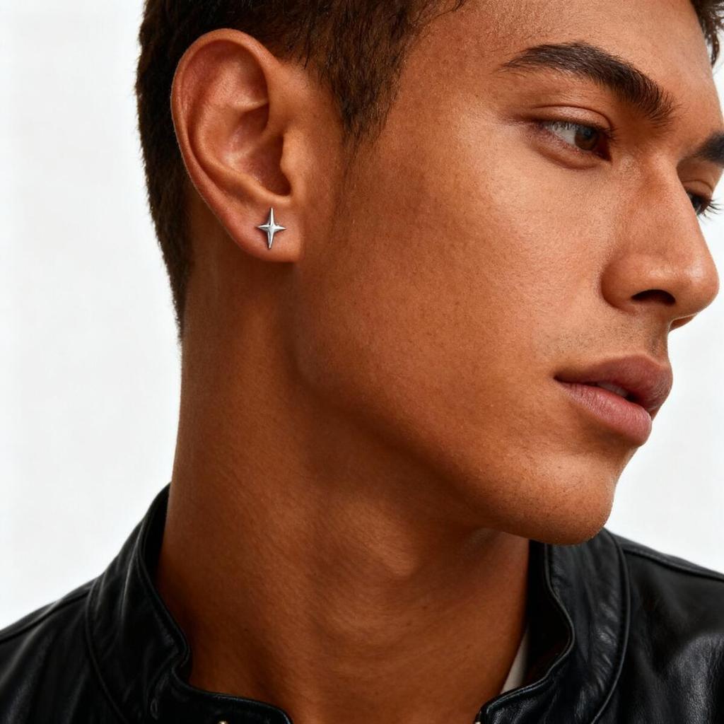 Hip Hop Star Stud Earrings for Men Women,Silver Color Zircon Star Tiny Stud Earrings,Minimalist Ear Hole Care Accessories Gifts