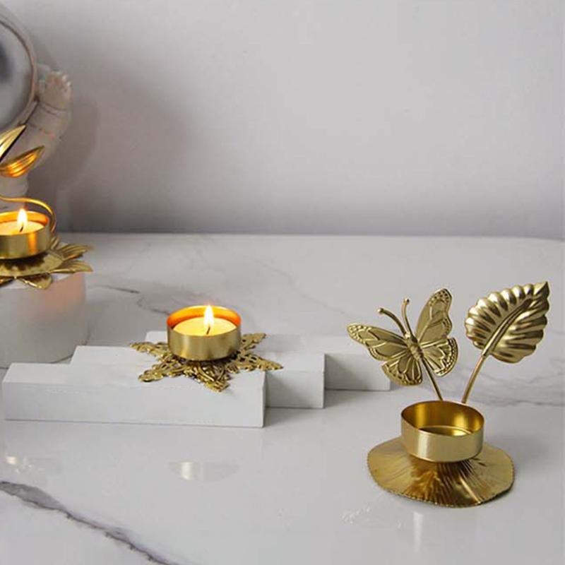 Candlestick Geometric Flower Lamp Holder Elegant Metal Candle Holder Unique For Living Space Dining Candlelighting