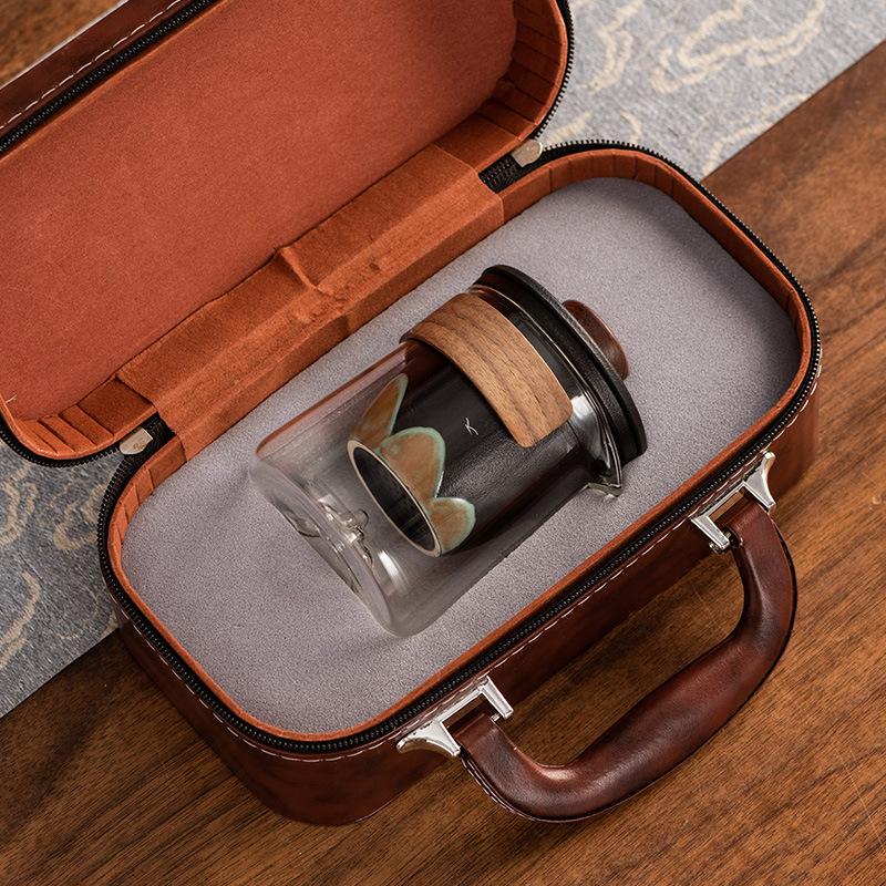 Hand-painted distant mountain travel tea set, high-end outdoor portable Kung Fu tea set, tea cup light luxury gift box set, commemorative gift.