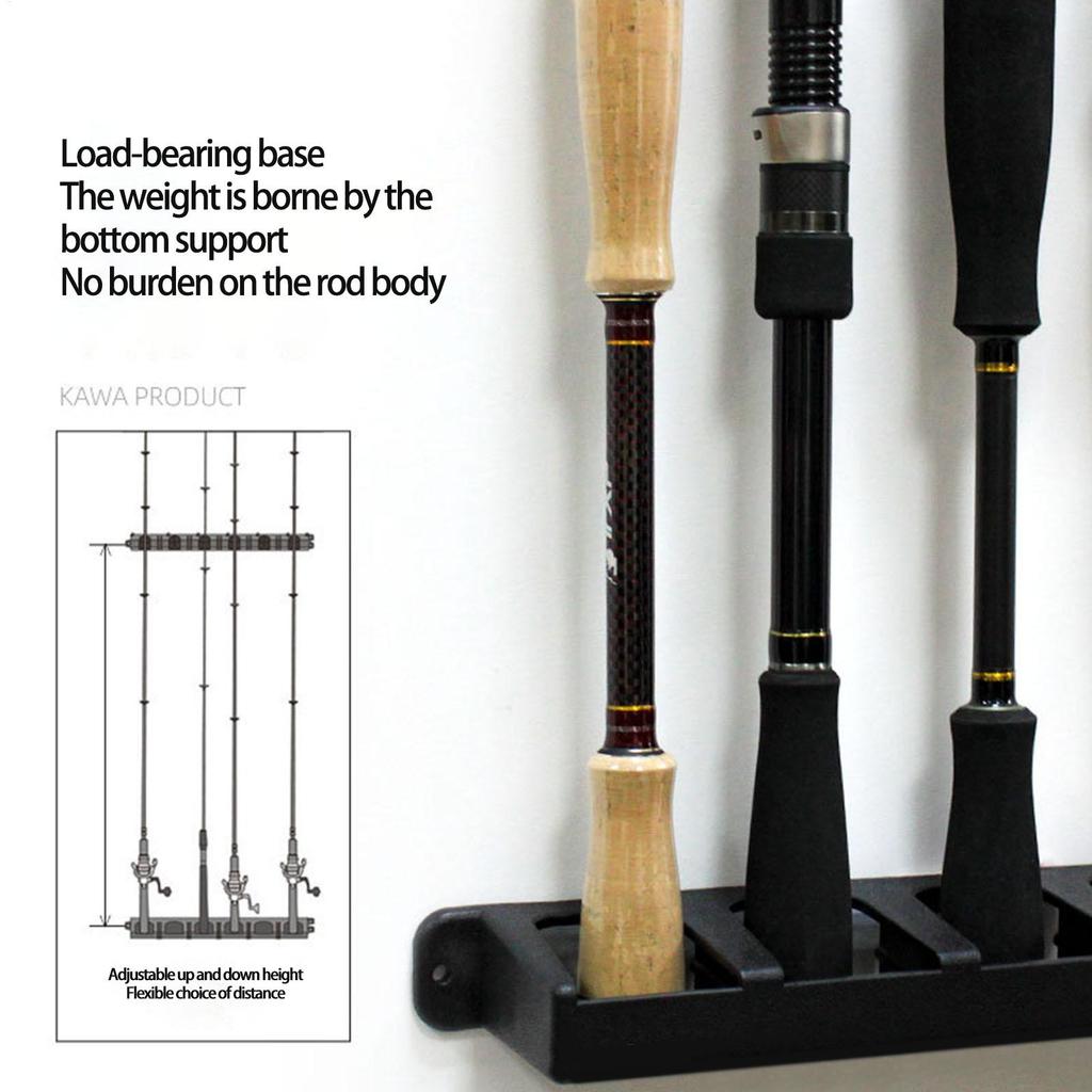 Fishing Pole Holders 6 Holes Wall-mounted Fishing Rod Rack 4 Mounting Screws Fishing Rod Combos Great Fishing Pole Holder For