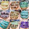 Natural Mixed Gemstone Bracelets Bulk Crystal Flat Bead Hand Rows Bead Bracelets  Fashion Energy Jewelry for Women