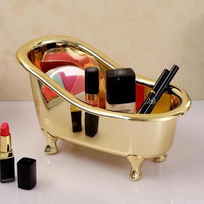 Mini contenitore per sapone da vasca da bagno, contenitore per gioielli, organizer per trucco, contenitore per articoli vari da scrivania, scatola per articoli vari in oro e argento