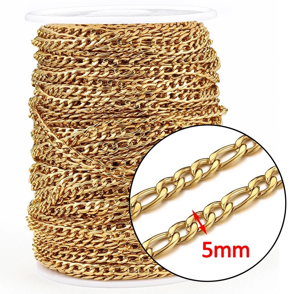 No Fade 1meter 7.5mm Stainless Steel Chain Gold Necklace Rolo Strong Link Chain for Bracelet Jewelry Making Accessories DIY