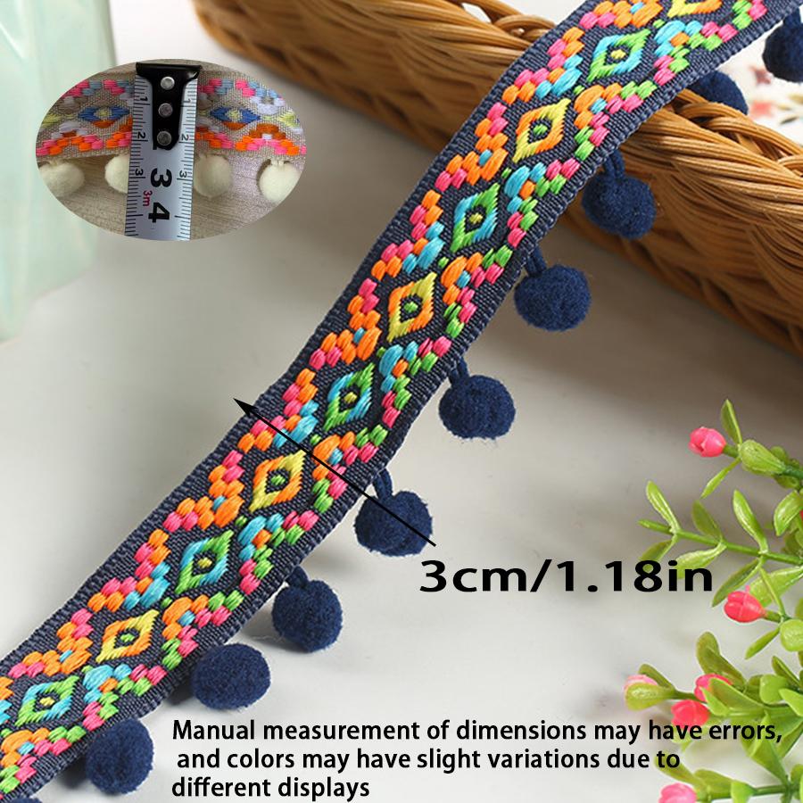 1 jard Koronkowy Brzeg z Frędzlami - Kolorowa Wstążka z Frędzlami i Pomponami do Rękodzieła DIY, Szycia i Dekoracji Odzieży | Miękki Krawędź z Futerkiem BoBo z